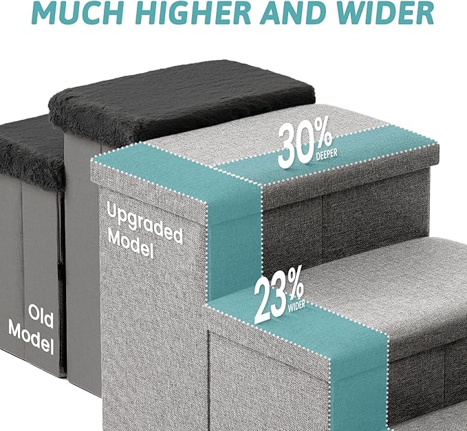 Dog Stairs with Storage, 4-Step Wider Sturdy Dog Steps for Small/Medium/Large Dogs and Older Cats, Folding Doggie Ramp for Bed/Couch/Car Hold Up to 180 lbs (22" H, Grey)