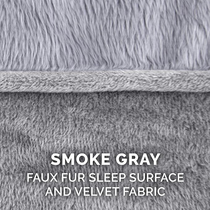 Furhaven Cooling Gel Dog Bed for Large/Medium Dogs w/ Removable Bolsters & Washable Cover, For Dogs Up to 55 lbs - Faux Fur & Velvet Sofa - Smoke Gray, Large