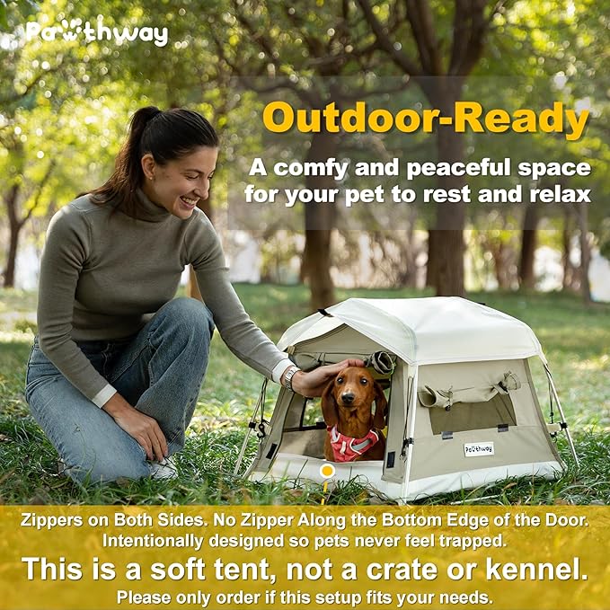 Dog Tent Cotton Fabric, Aluminum Poles and Camping Mat, Outdoor Weatherproof, Dog House Outdoor, Breathable with 2 Side Windows, Portable and Collapsible (Gray, Small)