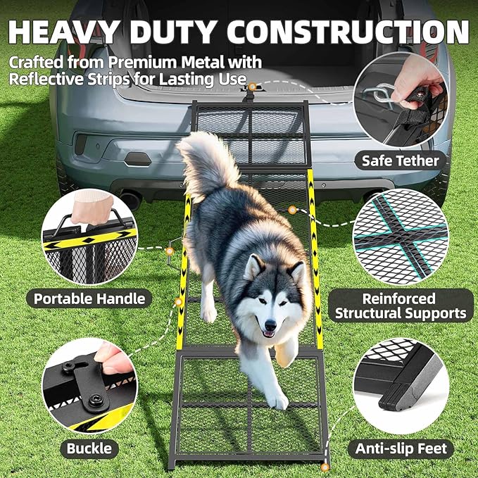 Dog Ramp for Car, 74x20 Inches Outdoor Portable Dog Ramps for Large Dogs with Reflective Strips, Non-Slip Surface Pet Ramp (Support Up to 150LBS)