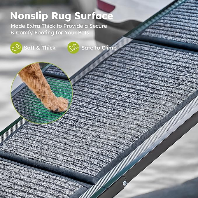 Dog Ramp for Car, 63" Folding Pet Ramp for Large Dogs up to 200 lb, 17" Wide Car Ramp for Dog, Portable Pet Stair Ramp with Nonslip Rug Surface, Outdoor Dog Ramp for Truck SUV High Bed Couch