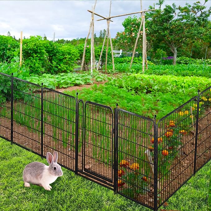 Garden Fencing 32 inch High, 12 Panels Total 26.6 Ft(L) Dog Fence Outdoor for Yard, Gate 21 Inches Wide with Low Sills. Fencing for Garden beds, Animal Barrier Fences, Rabbit Fence