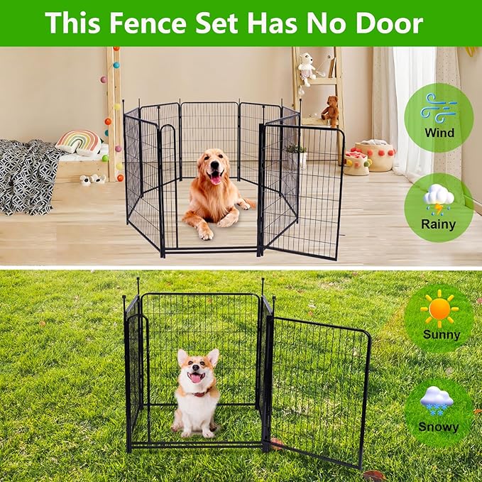 Garden Fencing 48in High No Door, 12 Panels Total 26.6Ft(L) Dog Fence Outdoor for Yard. Black Metal Fencing for Yard 4ft Tall, Flower Bed Fence, Animal Barrier Fences