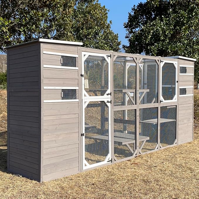 Catio Outdoor Cat Enclosure, Large Cat House Cat Cage Condo Indoor Playpen Kitty Shelter with Multi-Level Platforms, Waterproof Roof, Pull-Out Tray, and 2 Resting Boxes