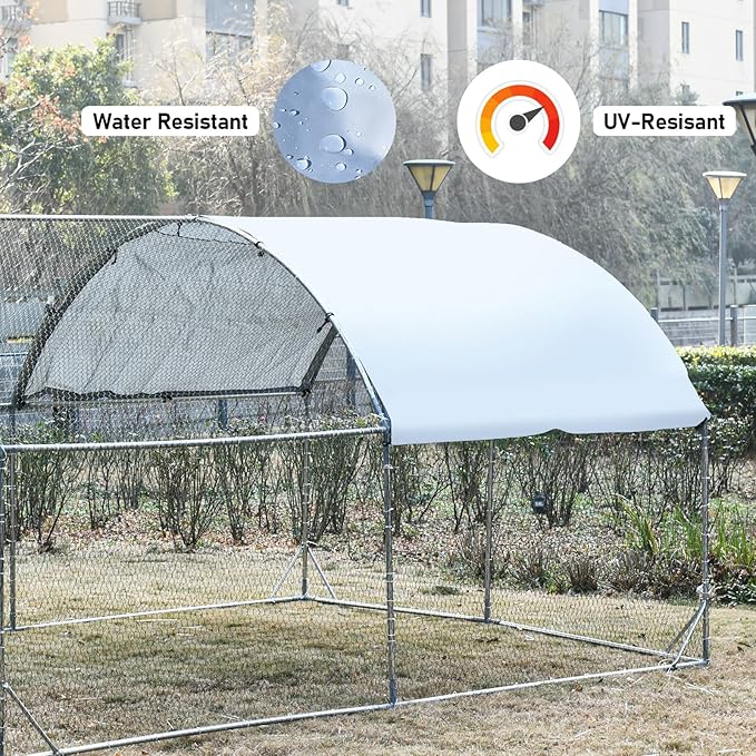 4ever2buy Large Metal Chicken Coop with Run Walk-in Poultry Cage Chicken Runs House Pen Cage Dome Roofed Chicken Coops with Anti-Ultraviolet Cover for Outdoor Yard Farm Use 9.5'W x 12.9'L x 6.3'H