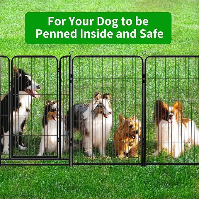 Dog Playpen Outdoor Extra Wide 8 Panels Heavy Duty Dog Fence 32" Height Anti-Rust with Doors Portable for RV Camping Yard, Total 21FT, 35 Sq.ft, Snowy Black