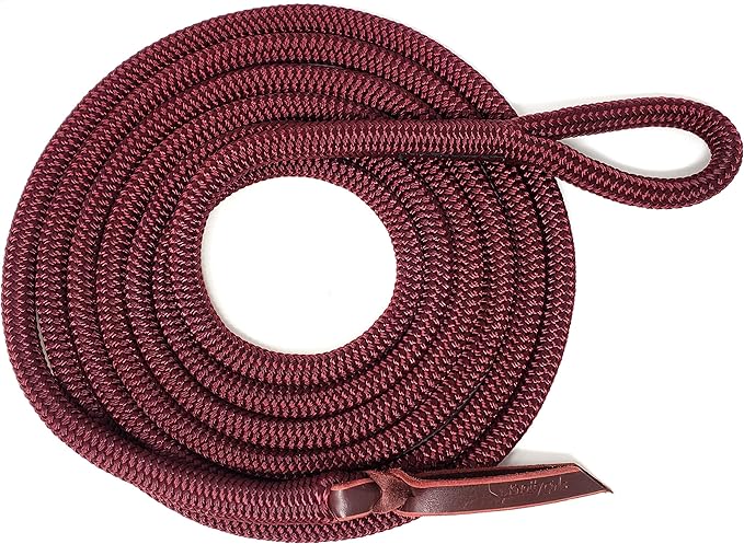 Double Braid Lead Rope with Eye Splice Loop, 12-14FT Lengths (Burgundy, 14 ft.)