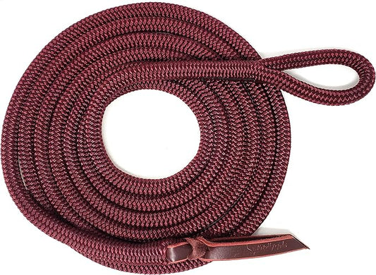 Double Braid Lead Rope with Eye Splice Loop, 12-14FT Lengths (Burgundy, 12 ft.)