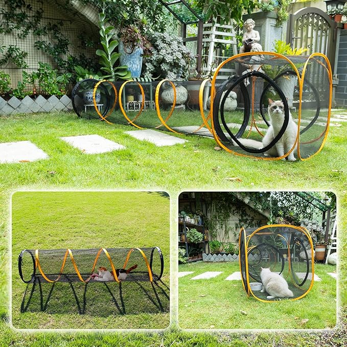 Collapsible Cat Play Tunnel + Cube with Three Ways for Indoor and Outdoor, Cat Enclosure, Tunnel and Tent Connection