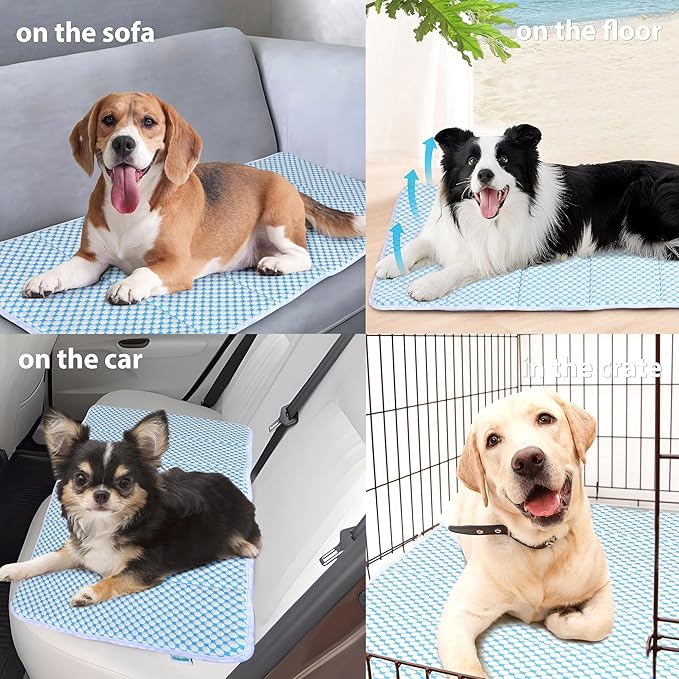Dog Cooling Mat for Small Dogs - 24x18 Orthopedic Memory Foam Pet Pad for Summer, QMAX>0.5, Washable Premium Comfort Crate Pad for Your Furry Companion, Blue