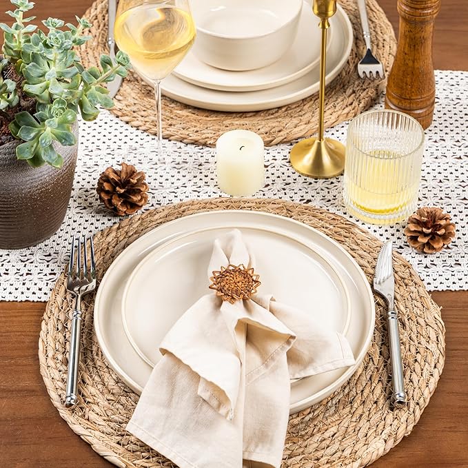 GBHOME Ceramic Dinnerware Sets for 4, 12 Pieces Stoneware Plates and Bowls Sets, Scratch Resistant Dishes, Dishwasher & Microwave Safe, Reactive Glaze-Vanilla color