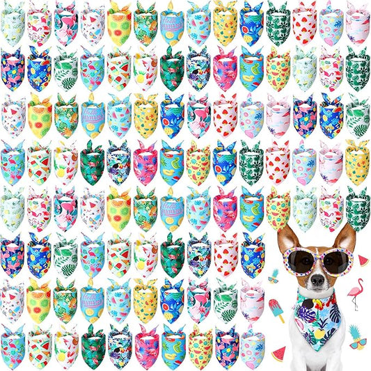Chunful 100 Pieces Dog Bandanas Bulk Summer Pet Bandanas Pack Triangle Scarf Bib Kerchief Set for Small Large Dog Costume Accessories Decoration(31.5 x 21.7 x 21.7,Fruit)
