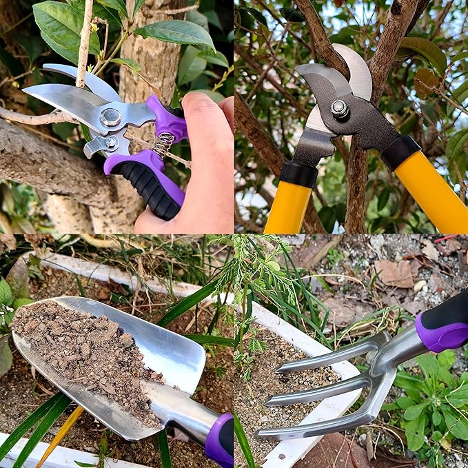 Gardening Tools – 42 Piece Premium Gardening Tool Set,Heavy Duty Hand Tools with Fashion Garden Tools Organizer Handbag,Rust-Proof Gardening Tool Kit, Ideal Gardening Gifts for Women((Purple Floral)