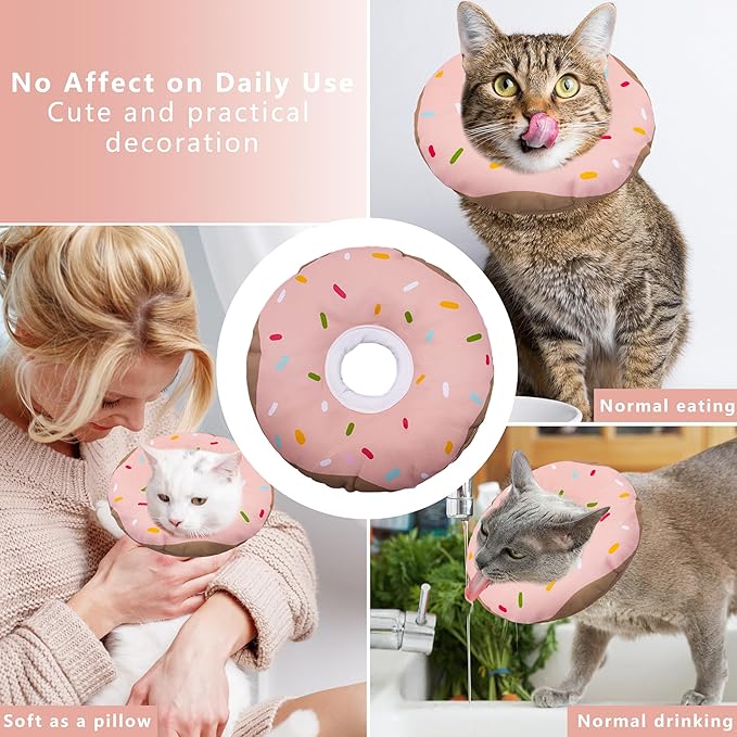 Cat Cone Collar Soft, Adjustable Cat Recovery Collar Kitten Cones to Stop Licking, Cute Donut E Collar After Surgery, Cats Neck Pillow Cone Elizabethan Cones of Shame (Waterproof Pink, Medium)