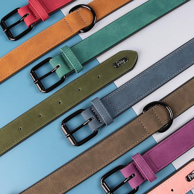 Didog Soft Padded PU Leather Dog Collar, Breathable and Adjustable Dog Collars for Medium Dogs, Comfortable for Daily Walk, Blue, L Fit Neck 13-17"(22-44 lbs)