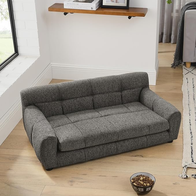 Dog Couch Bed, Mini Sofa for Dogs with Backrest and Armrest, Durable Pet Sofa with Soft Foam Cushion, Elevated Dog Couch Bed with Legs for Medium and Large Dogs, Stone Grey