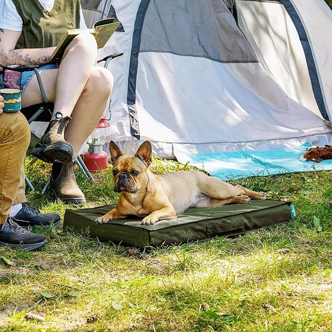 FurHaven Cooling Dog Bed – Medium Foam Mattress for Joint Pain Relief, Waterproof Liner, Removable Washable Cover, Durable for Outdoor Use, Deluxe Grid Indoor/Outdoor Bed – Green, Medium