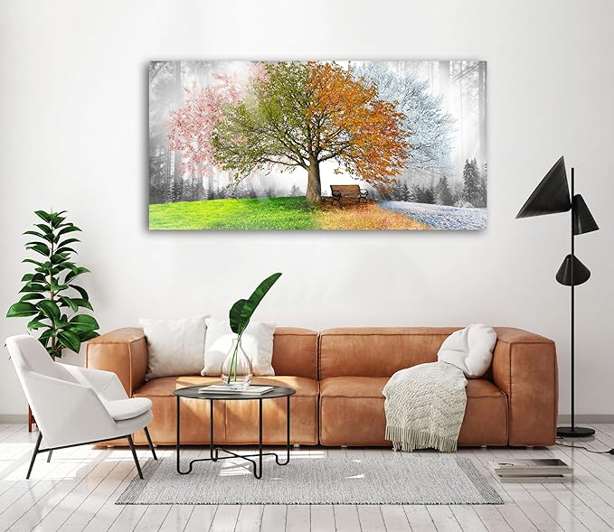 Canvas Prints Wall Art Decor Large Four Seasons Tree Picture 1 Panel Spring Summer Autumn Winter Tree Painting Artwork for Dining Room Kitchen Home Decor Stretched and Framed Ready to Hang
