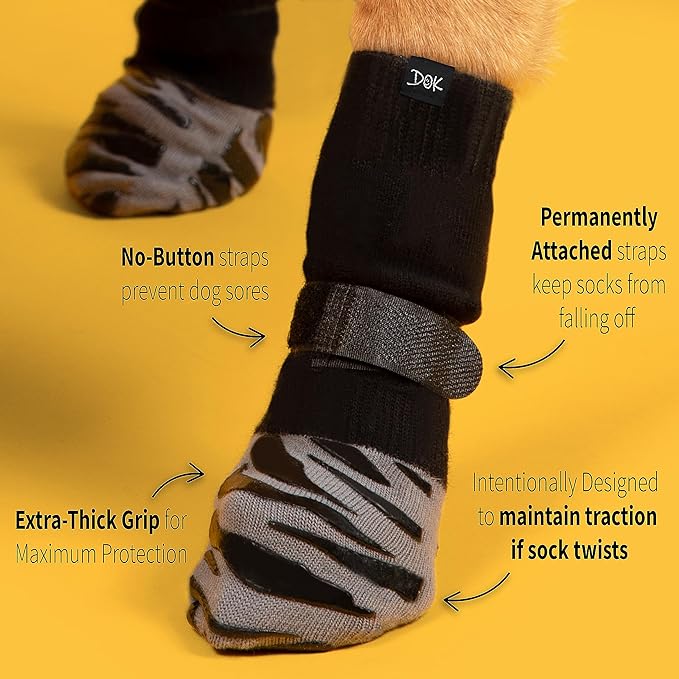 DOK TigerToes Premium Non-Slip Dog Socks for Hardwood Floors - Extra-Thick Grip That Works Even When Twisted - Prevents Licking, Slipping, and Great for Dog Paw Protection (X-Large)