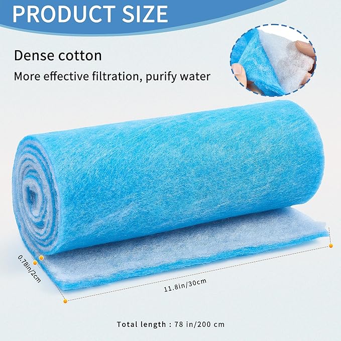 12" x 78" Aquarium Filter Sponge Fish Tank Pond Filter Media Filters Pad for Fish Tank,Filter Freshwater, Saltwater Aquariums, Reusable Fish Pond Filter Material, 0.78" Thick,Blue