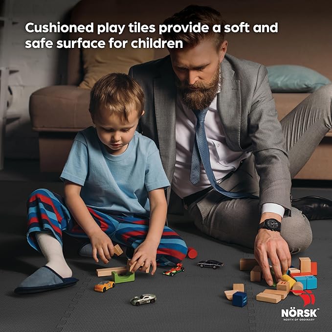 Norsk Multi-Purpose Reversible Floor Mats - EVA Interlocking Foam Tiles (Gray/Black 36 Tiles - 144 sq. Ft. 1/2" Thick)