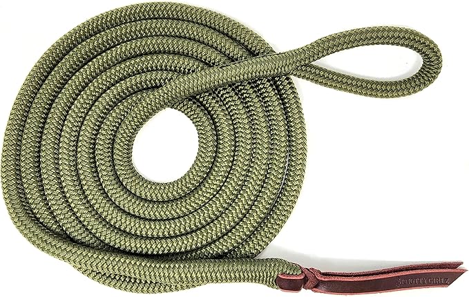 Double Braid Lead Rope with Eye Splice Loop, 12-14FT Lengths (Olive Green, 14 ft.)