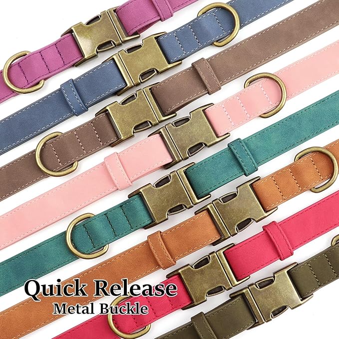 Didog Soft PU Leather Dog Collar, Stylish Quick Released Dog Collars for Large Dogs, Easy Clean Adjustable Pet Collar for Daily Walking, Dark Green, XL Fit 17-27" Neck