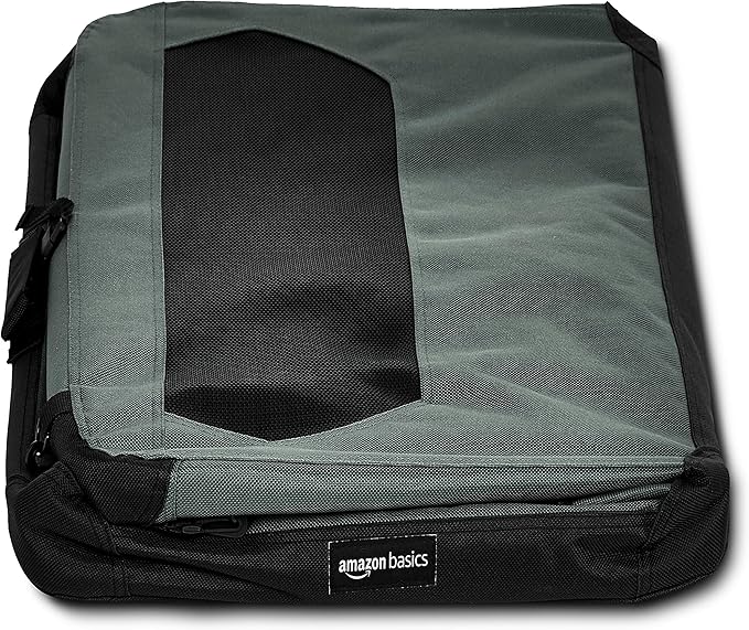 Amazon Basics Folding Portable Soft Pet Dog Crate Carrier Kennel, 30 x 21 x 21 inches, Grey