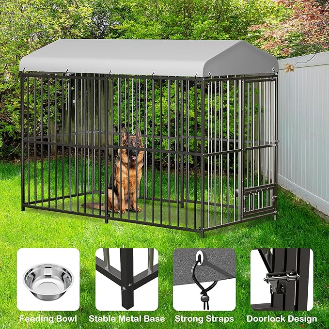 8x4x6 FT Outdoor Dog Kennel,Heavy-Duty Enclosures Outside with UV-Resistant Waterproof Roof Cover and Lock,for Medium and Large Dogs,Easy Assembly