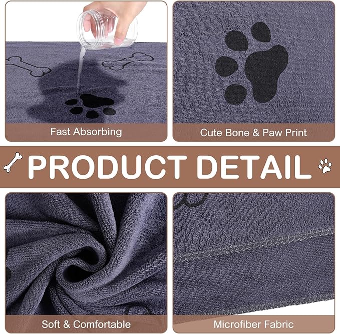 Chumia 8 Pcs Dog Towels for Drying Dogs Cats Pet Towels Bulk Puppy Microfiber Quick Drying Paw Bath Bathing Supplies Absorbent for Medium Pets(Brown, Gray,40 x 24 Inch)