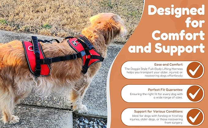 Doggie Stylz Multi-Functional Full-Body Lifting Dog Harness Vest, Designed for Front-Only, Rear-Only or Full-Body Dog Lifting. Please Measure Your Before Ordering.