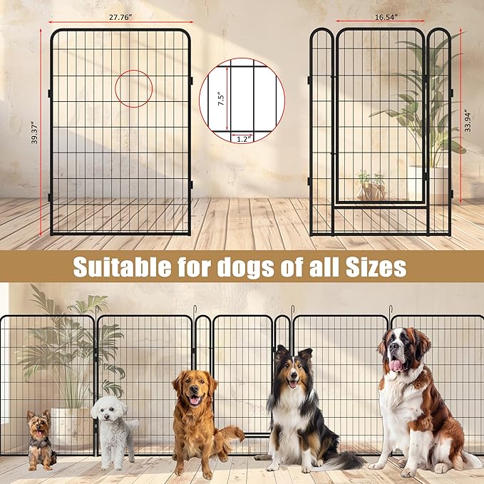 Dog Playpen, Outdoor Dog Fence, 6 Panels, 40" H Dog Pen for Large/Medium/Small Dogs, Heavy Duty Metal Pet Fence with Gate, Portable Dog Fence for RV Camping and Yard (Black)