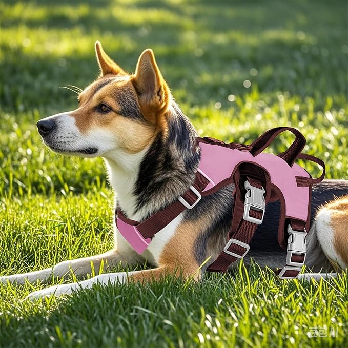Escape Proof Dog Harness, No Pull Reflective Adjustable Vest with Easy Control Lift Handle, No Choke Soft Padded Breathable Full Body Pet Harness for Walking Hiking and Training (Pink, Small)