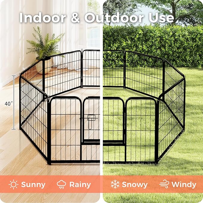 40 Inch Dog Playpen - 8 Panels Metal Pet Exercise Pen for Medium-Large Dogs, Indoor/Outdoor Dog Fence for Yard, Garden, Camping & RV Travel