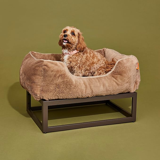 FUZI Luxury Aesthetic Dog Bed for Medium Dogs with Washable Cover, Pet Couch, Pet Bed with Sides, Non-Slip Bottom, Soft and Durable Calming Dog Bed, Faux Rabbit Fur, Medium 31.75x23.6x9.5 Light Brown