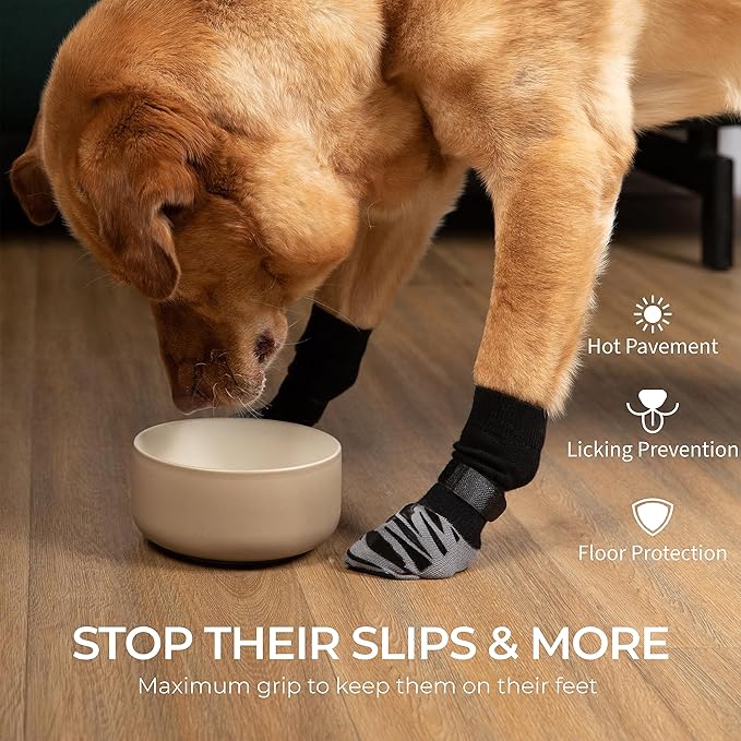 DOK TigerToes Premium Non-Slip Dog Socks for Hardwood Floors - Extra-Thick Grip That Works Even When Twisted - Prevents Licking, Slipping, and Great for Dog Paw Protection (XXXL)