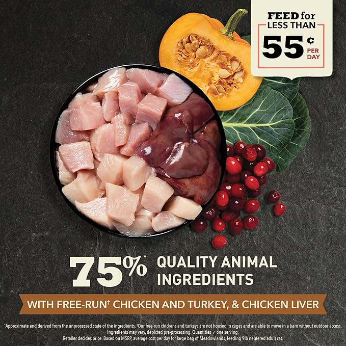 ACANA Highest Protein Meadowlands Grain-Free Dry Cat Food, Free-Run Chicken and Turkey and Chicken Liver Cat Food Recipe, 4lb