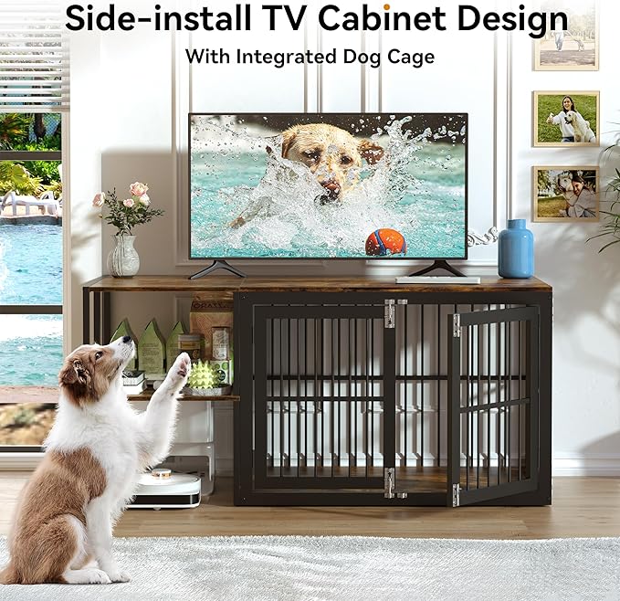 Dociote Heavy Duty Dog Crate Furniture with Storage Shelves，Large Dog Kennel Indoor End Table 39 Inch,Brown