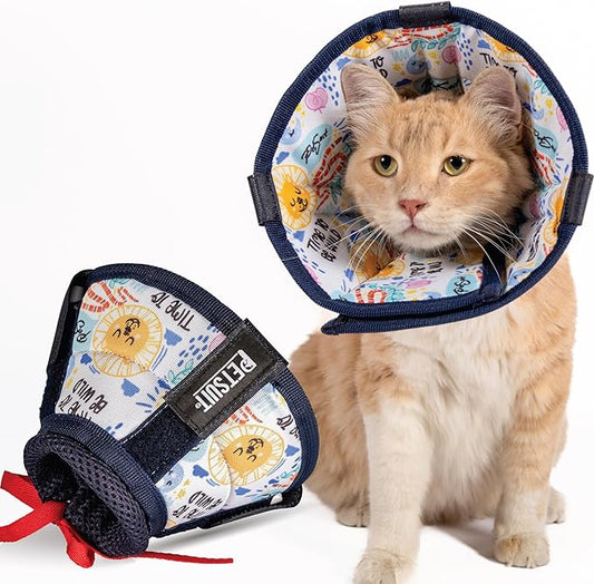 Cat Cone Collar – Colorful Cat Pattern - Lightweight Recovery Cone for Cats, Anti-Lick & Anti-Scratch, Vet Recommended, Elizabethan Collar (Colorful, XXS Long [Neck Girth: 7.5"-10.3"])