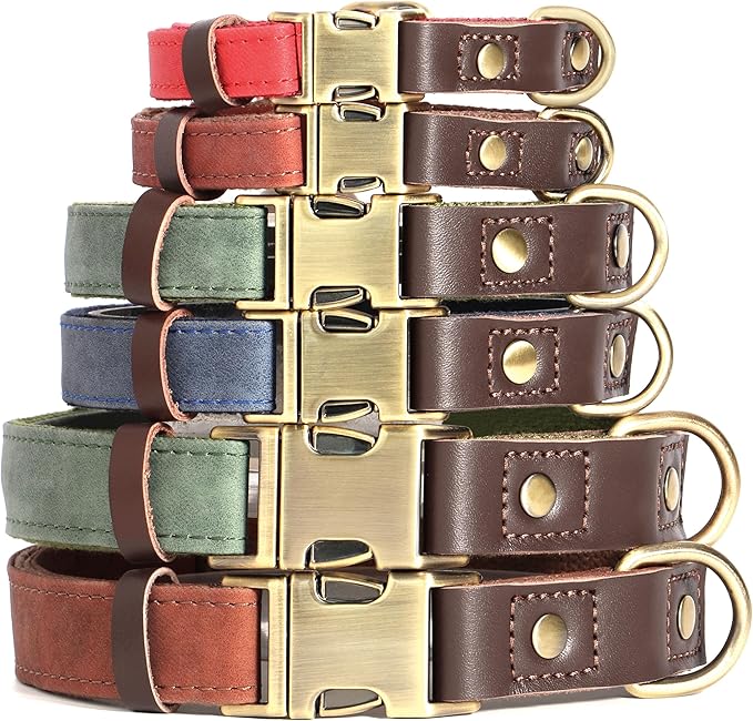 Didog Soft PU Leather Dog Collars for Small Dogs,Classic Adjustable Dog Collars with Quick Release Metal Buckle,Easy Clean and Comfortable with Nylon Lining,Olive Green,S Neck 10-15"