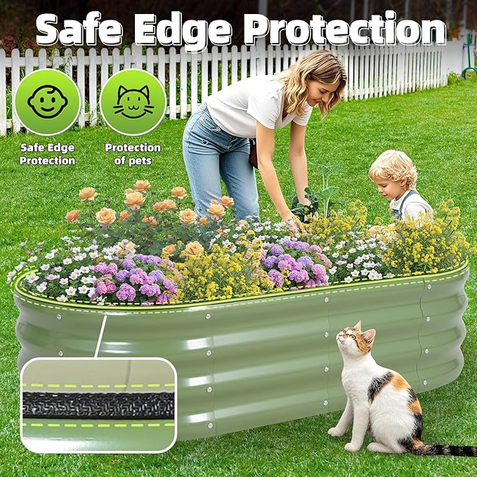 G GOOD GAIN Galvanized Metal Raised Garden Bed Kit - 4x2x1FT Outdoor Planter Box with Safety Edging and Gloves for Vegetables, Fruits, Flowers(White, 2PC)