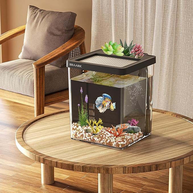 1.5 Gallon Betta Fish Tank Aquarium kit with Filter LED Light, Water Pump, Fish Tank Starter Kits, Fish Bowl