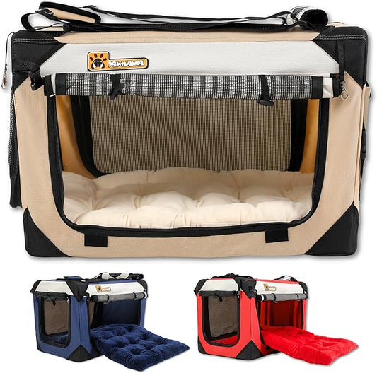 Extra Large Dog Cat Puppy Carrier 24"x16"x16" Foldable Soft Sided Travel Crate Portable Pet Kennel With Cushion Reduces Anxiety Saves Space Easy Vet Visits Secure Triple Entry Mesh Lightweight Durable