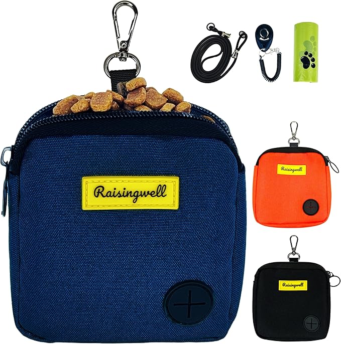 Dog Treat Pouch for Pet Walking and Training with Clicker Poop Bags Small Fanny Zipper Pack Holder for Puppy Snack Dispenser Kit for Leash and Outdoor Use (Blue)