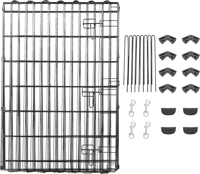 Amazon Basics Foldable Octagonal Metal Exercise Dog Playpen - Indoor/Outdoor, Single Door, Medium (8 Panels, 24 x 36), Easy to assemble and store, 36" - Medium, Black
