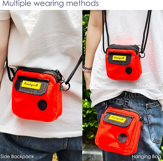 Dog Treat Pouch for Pet Walking and Training with Clicker Poop Bags, and Three Bags Design Small Fanny Zipper Pack Holder for Puppy Snack Dispenser Kit for Leash and Outdoor Use (Orange)