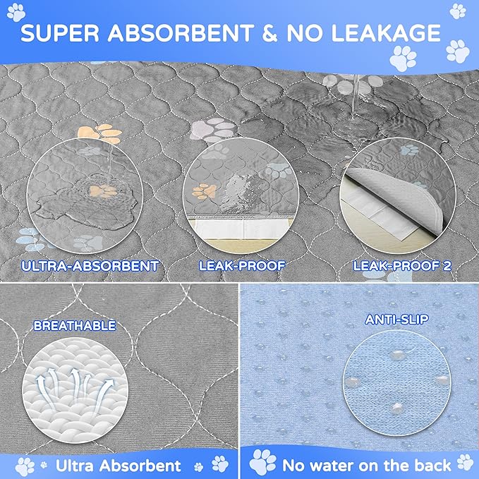 Aitmexcn Washable Puppy Dog Pee Pad, 2PCS 100% Waterproof Whelping Training Mat for Puppy/Senior Dog, Fast Drying Reusable Puppy Pads for Indoor, Outdoor and Car Travel- 32x36'' Llight Gray