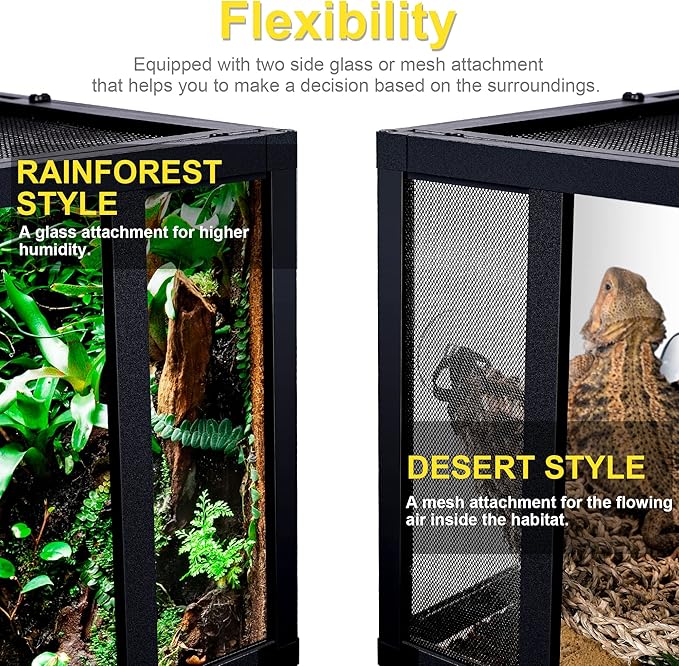 43 Gallon Professional Glass Terrarium 24"x18"x24" Durable Reptile Habitat Tank with Heat Resistant Aluminum Alloy Frame, Dual Front Swinging Doors for no Jam by Sand and Other Debris