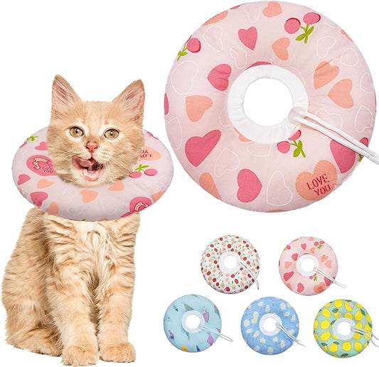 Cat Cone Soft Collar, Adjustable Cat Recovery Collar for Small Medium Large Cats, Cute Donut E Collar After Surgery, Anti-Lick Wound Healing Elizabethan Collar for Kittens (Pink Heart, Small)
