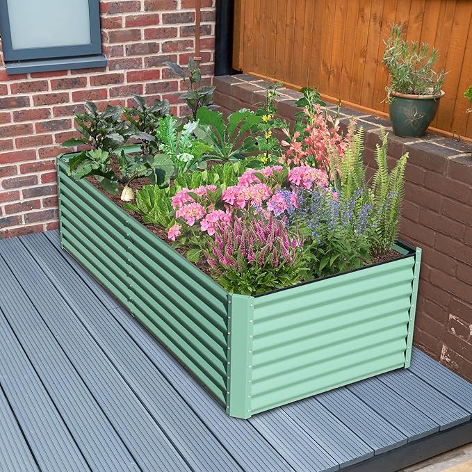Domi Raised Garden Beds Outdoor, 6x3x2ft Thickening Tall Metal Rectangular Deep Root Box Planter for Vegetables, Flowers, Herbs, and Succulents 2" Deep w/ 256 Gallon Capacity - Green